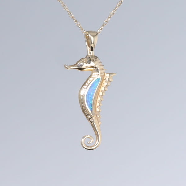 Opal Pendant Inlaid Realistic Sea Horse Design