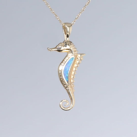 Opal Pendant Inlaid Realistic Sea Horse Design