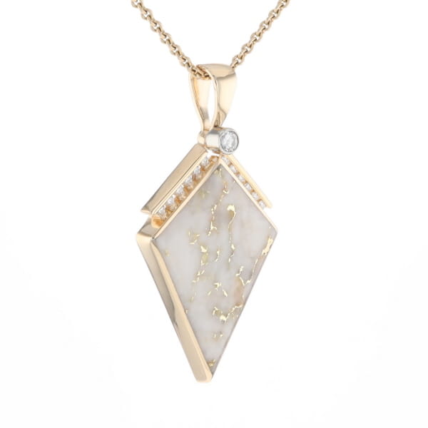 Gold Quartz Necklace Kite Shape Inlaid Pendant with .27ctw Diamonds