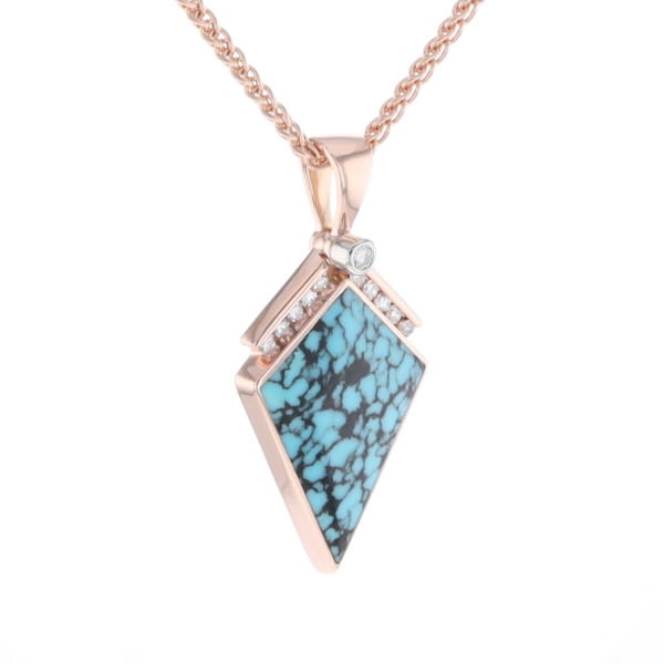Turquoise Kite Shaped Inlaid Pendant with 0.19ctw Diamonds