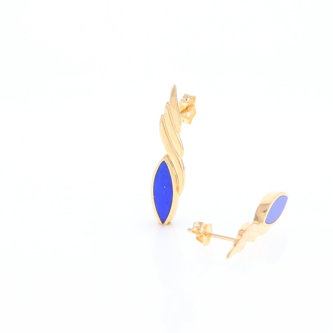 Marquise Lapis Swirl Design Inlaid Earrings