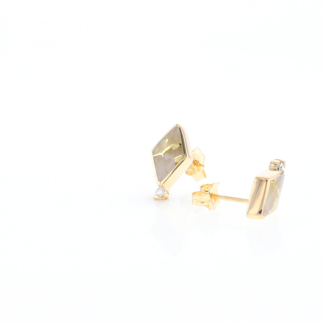 Diamond-Shaped Gold Quartz Inlaid Earrings - G2