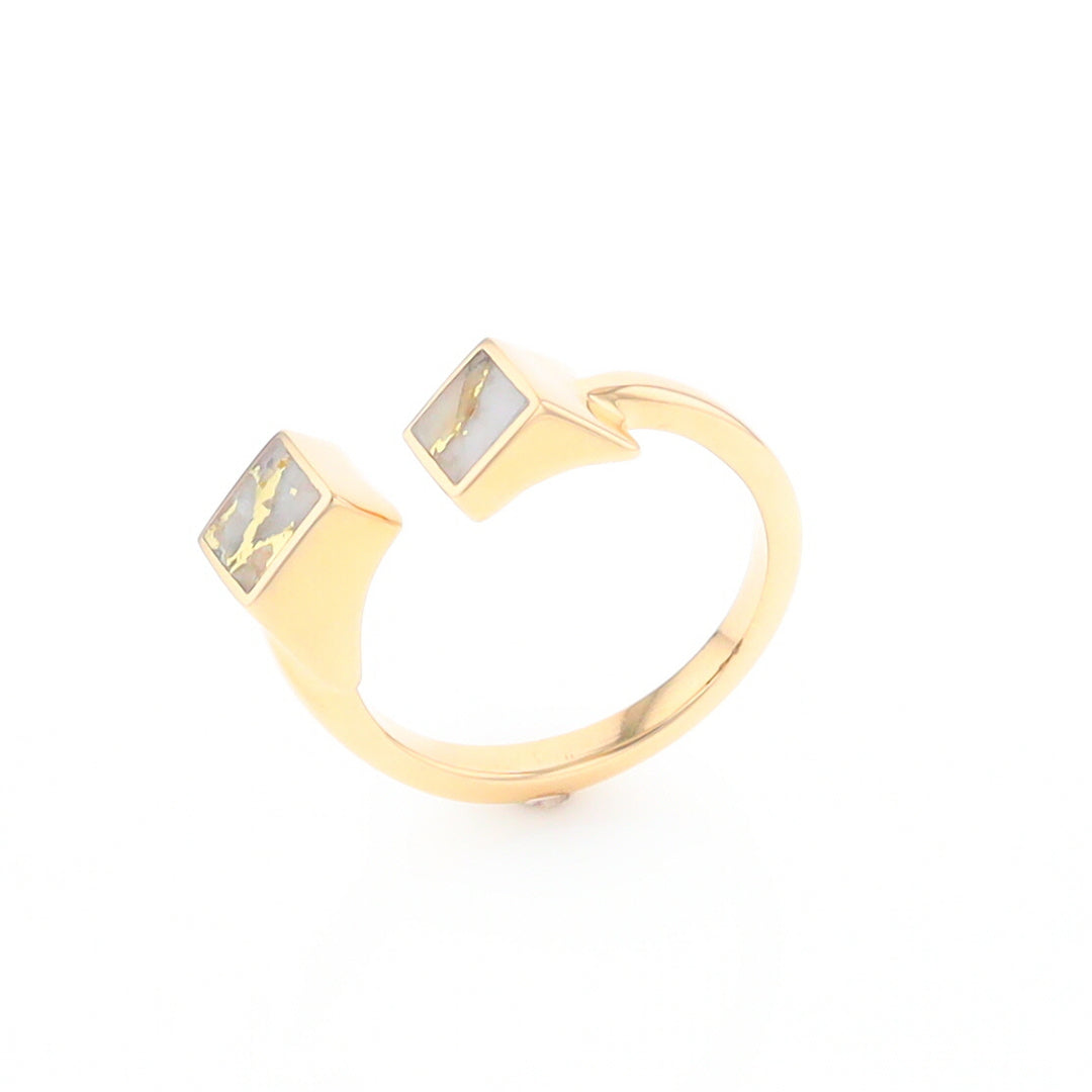 Gold Quartz Ring Wrap Double Square Inlaid Design