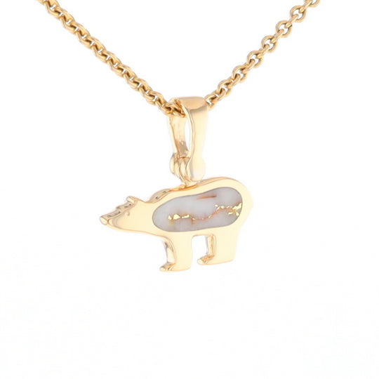 Gold Quartz Inlaid Polar Bear Pendant