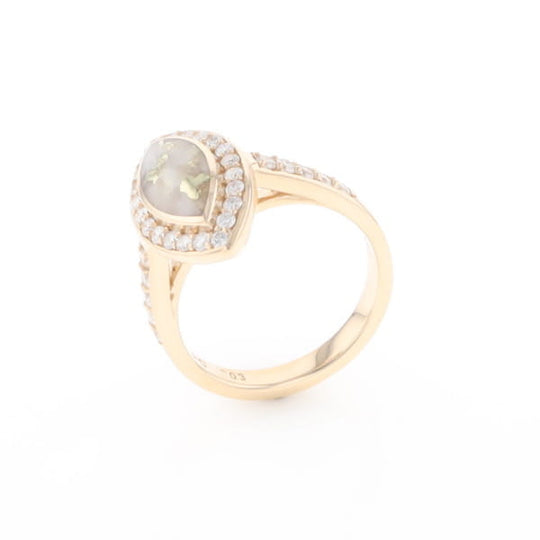 Marquise Gold Quartz Inlaid Ring with 0.65ctw Diamond Halo