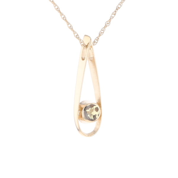 Open Teardrop Round Gold Quartz Inlaid Pendant