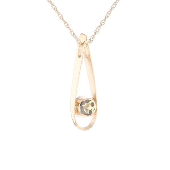 Open Teardrop Round Gold Quartz Inlaid Pendant