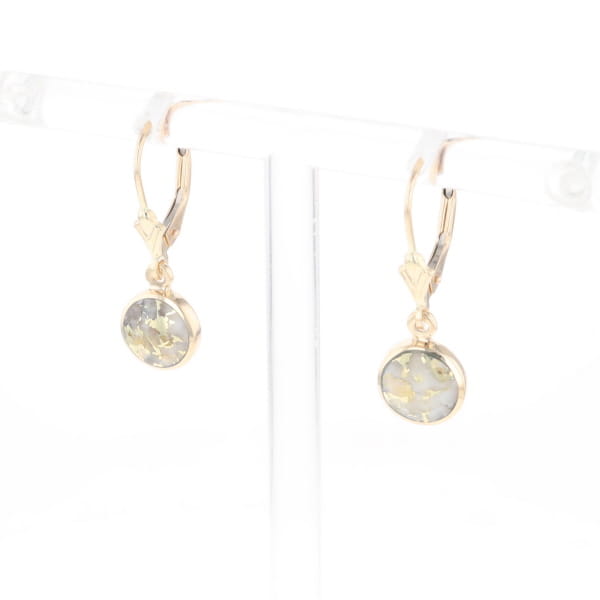 Gold Quartz Earrings Round Inlaid Design Lever Backs
