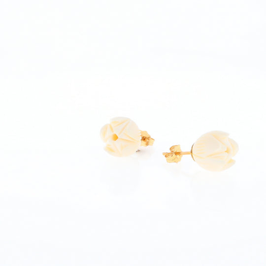 Carved Ivory Flower Stud Earrings