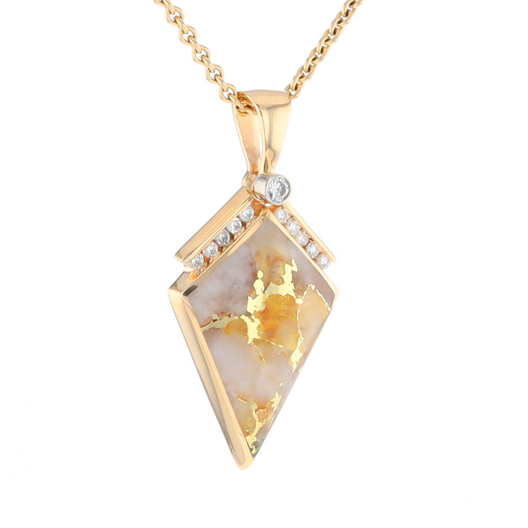 Gold Quartz Kite Shape Inlaid Pendant with 0.19ctw Diamonds (G1)