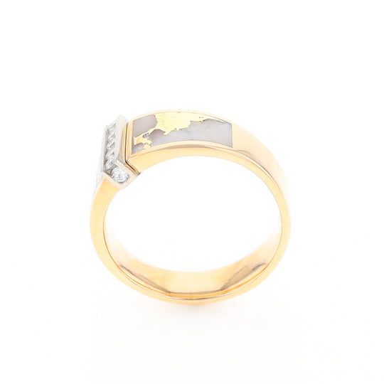 Gold Quartz Ring Double Sided Inlaid with .19ctw Round Diamonds