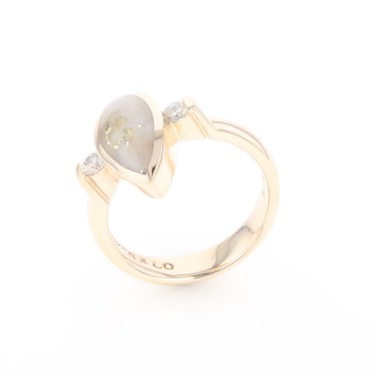 Gold Quartz Ring Pear Shape Inlaid with .18ctw Round Diamonds