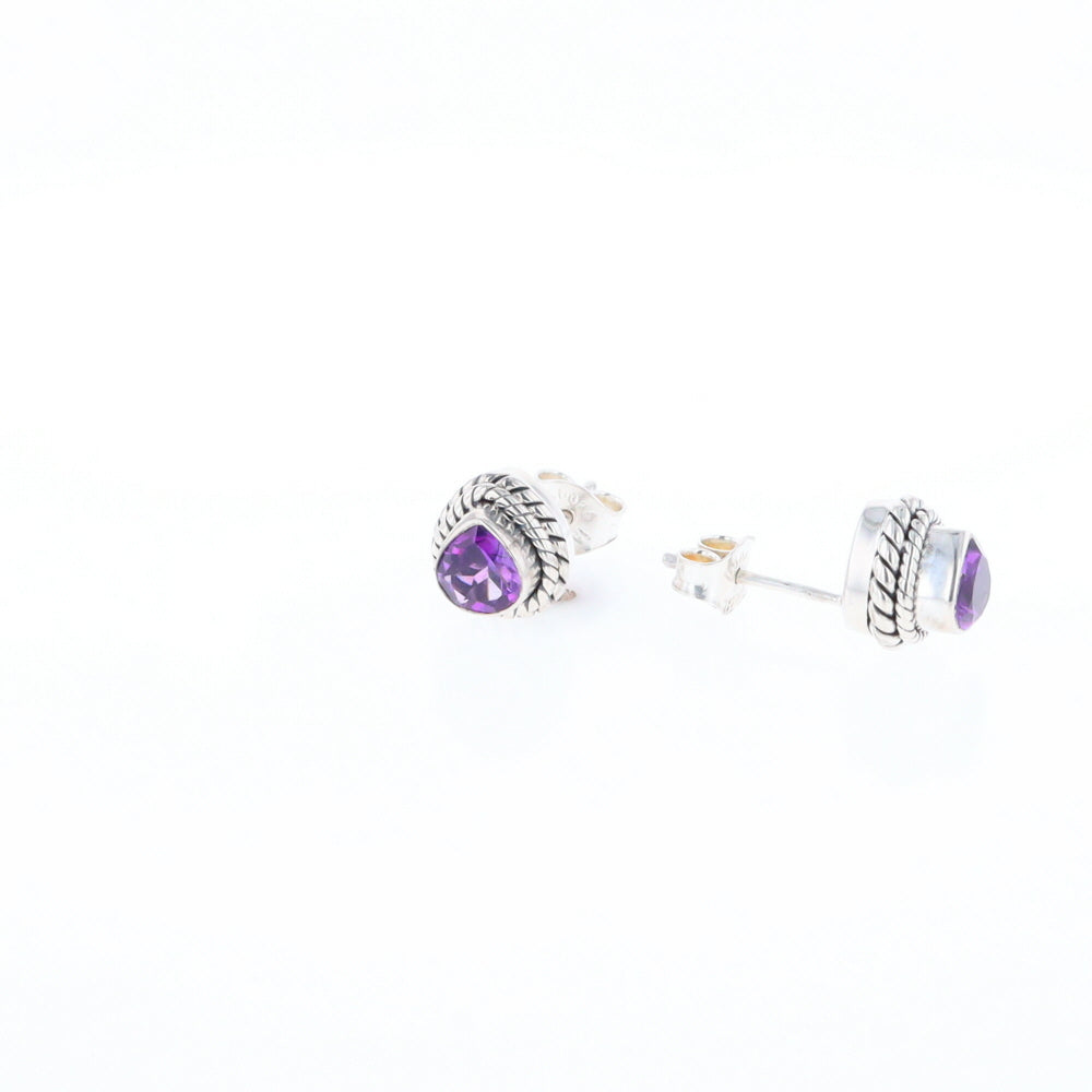 Native Amethyst Pear Stud Earrings