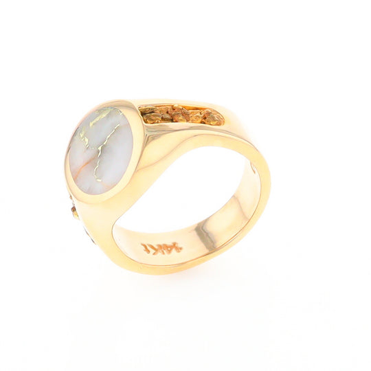 Oval Gold Quartz Inlaid Ring with Natural Gold Nuggets G2 Quality