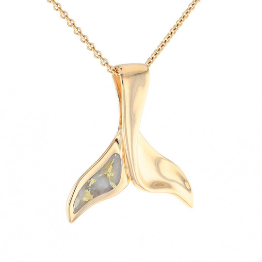 Whale Tail Natural Gold Quartz Single Side Inlaid Pendant