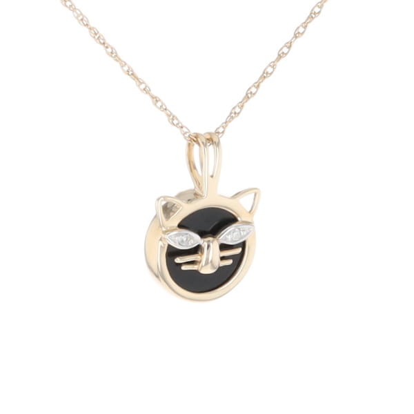 Onyx Cat Pendant with Diamond Eyes