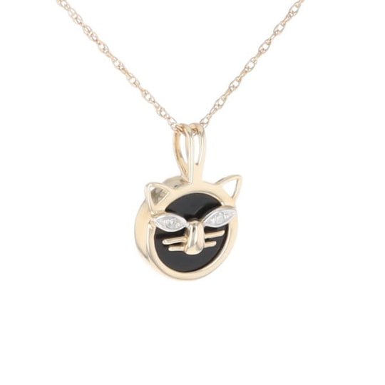 Onyx Cat Pendant with Diamond Eyes