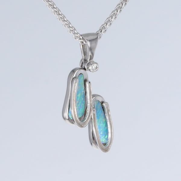 Opal Pendant Sandals Double Inlaid Design with .02ct Round Diamond