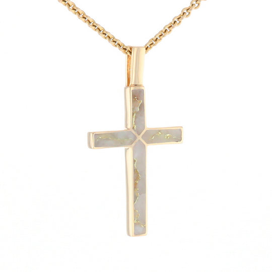 Gold Quartz Pendant 4 Section Inlaid Cross Pendant