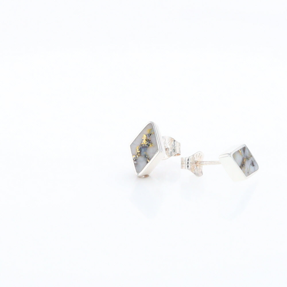 Sterling Silver Gold Quartz Inlaid Diamond Stud Earrings - G3