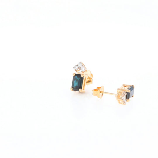 Rectangle Blue Sapphire Stud Earrings