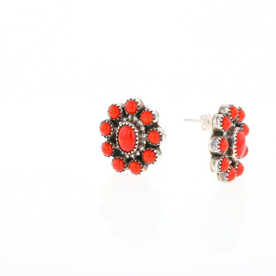 Coral Cluster Flower Stud Earrings