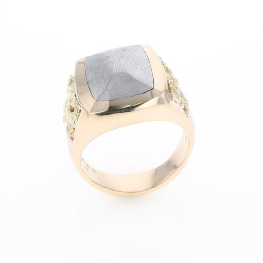 Meteorite Ring Double Side Natural Nuggets Rectangle Inlaid Center