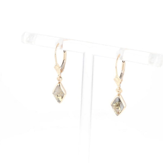 Gold Quartz Earrings Diamond Shape Inlaid Lever Backs G2
