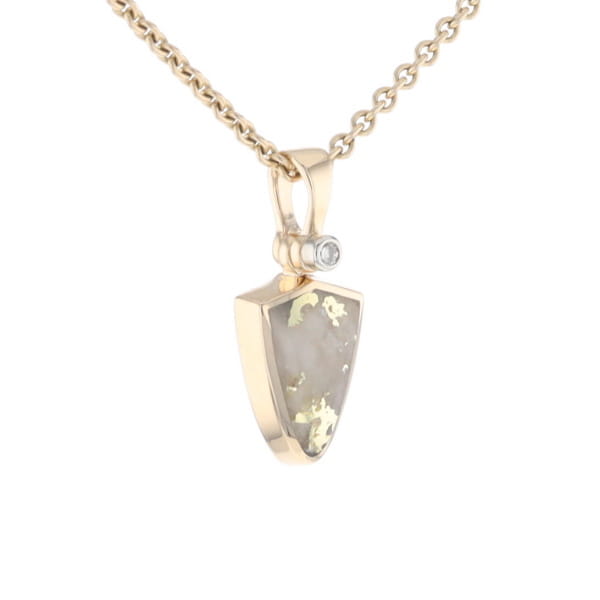 Gold Quartz Pendant Shield Shape Inlaid Pendant with .02ct Diamond