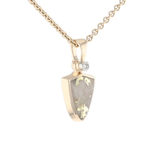 Gold Quartz Pendant Shield Shape Inlaid Pendant with .02ct Diamond