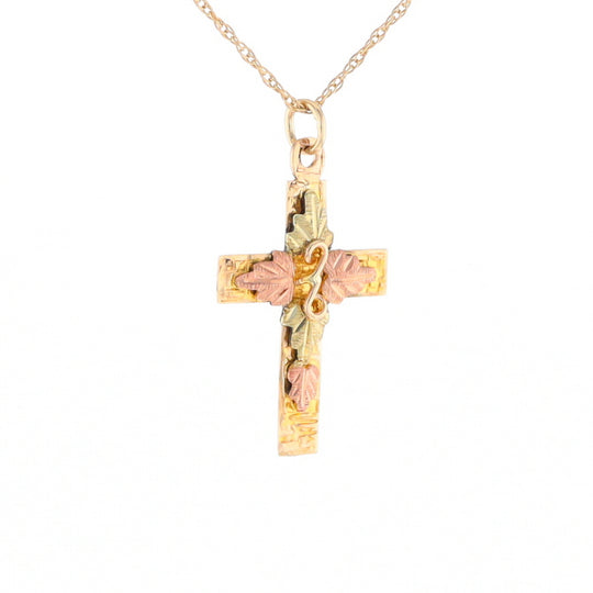 Black Hills Gold Green & Rose Leaf Cross