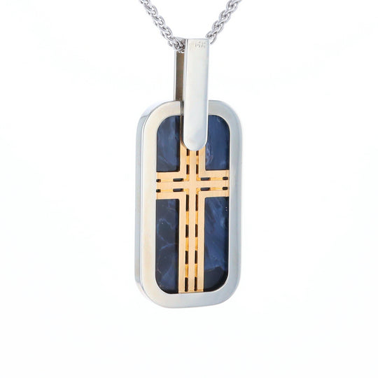 Natural pietersite inlaid dog tag cross pendant