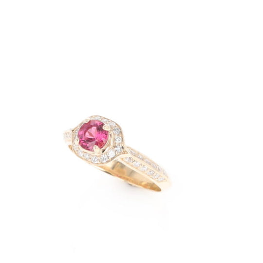 Peaked Halo Pink Tourmaline & Diamond Engagement Ring