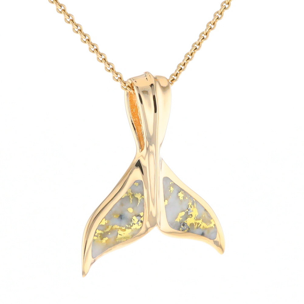 Whale Tail Necklaces Natural Gold Quartz Inlaid Sea Life Pendant