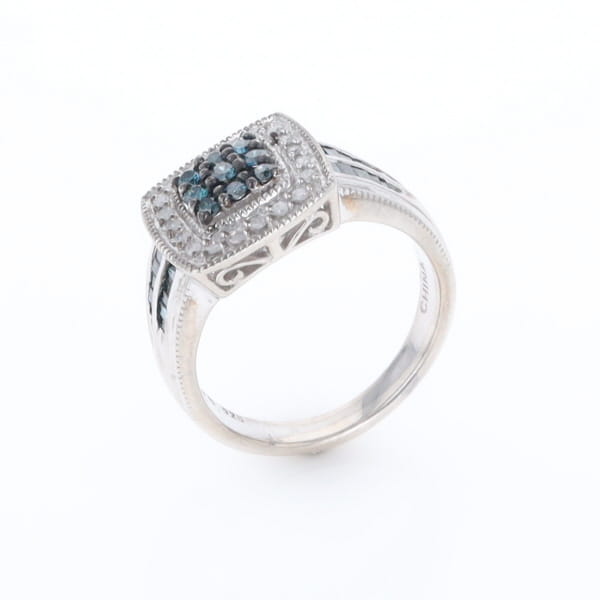 Square Blue & White Diamond Ring