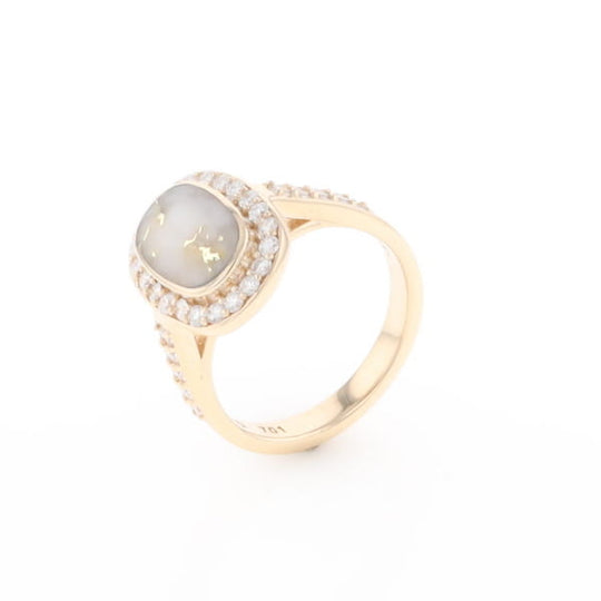 Rectangular Gold Quartz Inlaid Ring with 0.65ctw Diamond Halo