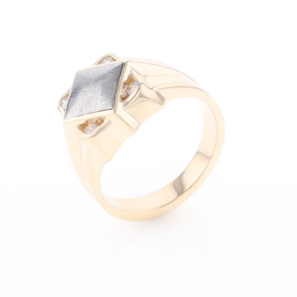 Natural Meteorite ring diamond shape inlaid design with .16ctw round diamonds