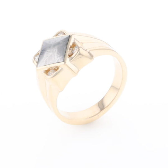 Natural Meteorite ring diamond shape inlaid design with .16ctw round diamonds