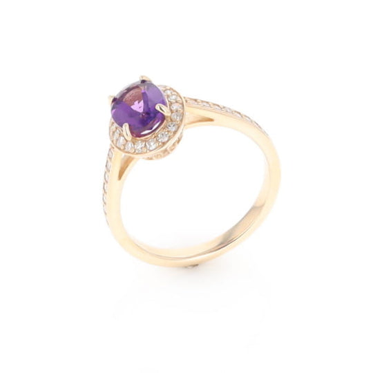 Oval Amethyst with Diamond Halo Ring