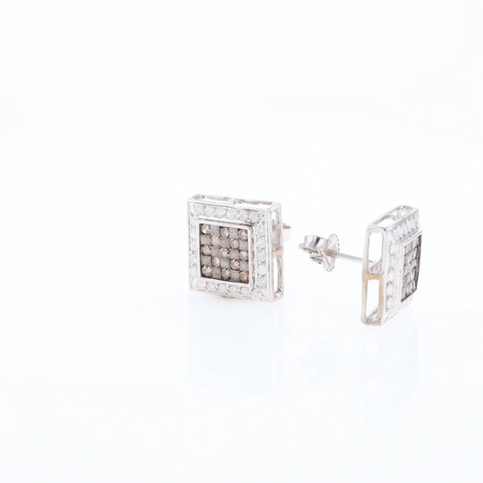 Square White & Chocolate Diamond Earrings