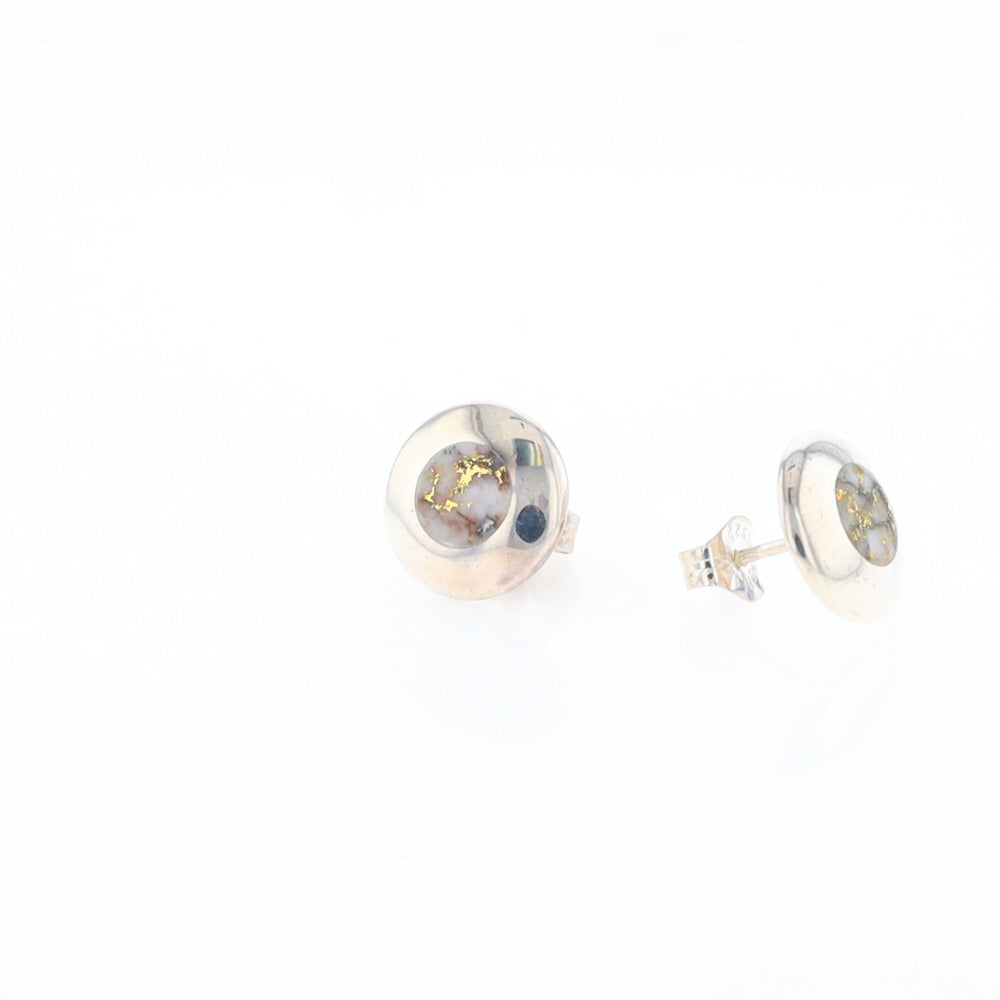 Sterling Silver Gold Quartz Inlaid Circle Stud Earrings - G3