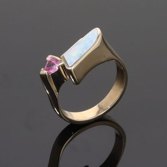Opal Rings Geometric Inlaid with Pink Sapphire and .08ctw Diamonds
