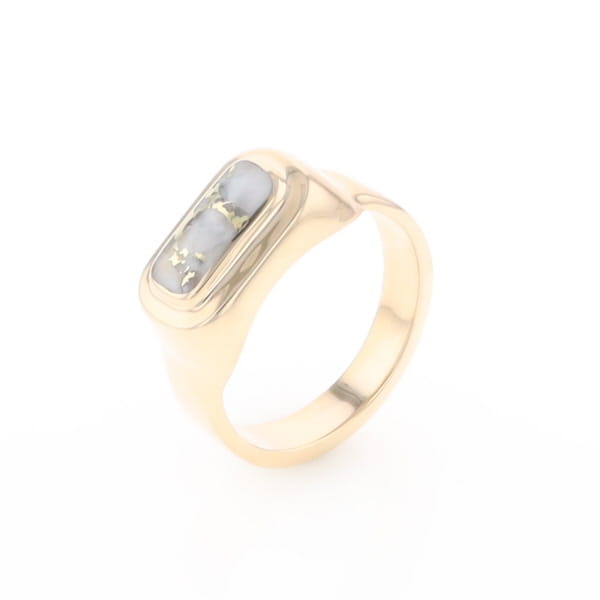 Gold Quartz Ring Oval Inlaid Design - G2