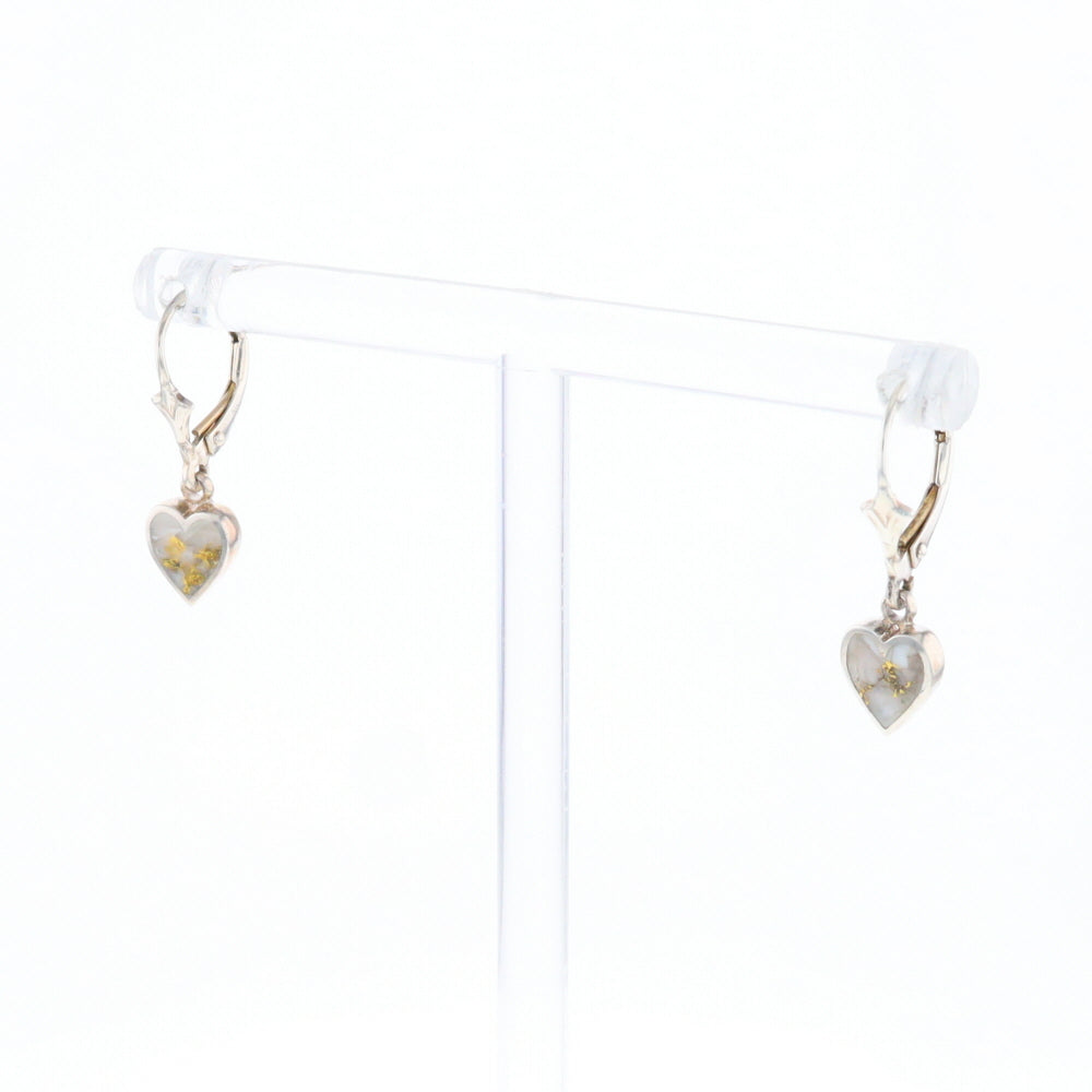 Silver Gold Quartz Inlaid Heart Earrings - G3