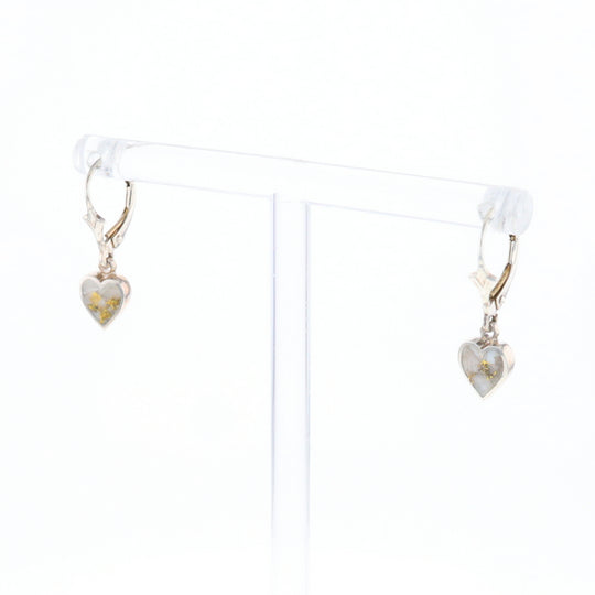 Silver Gold Quartz Inlaid Heart Earrings - G3