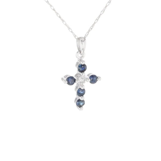 Small Blue Sapphire Cross Pendant