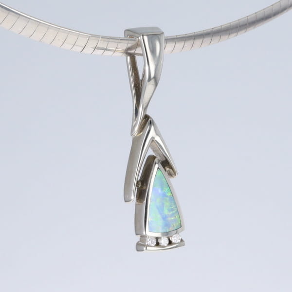 Opal Pendant Triangle Inlaid Design with .06ctw Round Diamonds