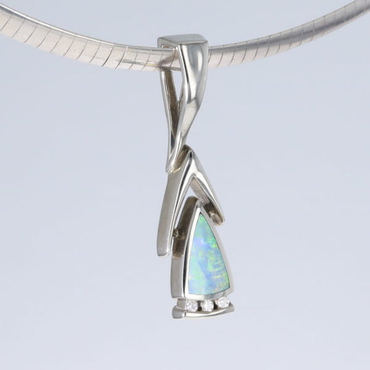 Opal Pendant Triangle Inlaid Design with .06ctw Round Diamonds