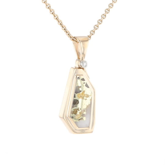 Gold Quartz Necklace .02ct Diamond Geometric Inlaid Design Pendant