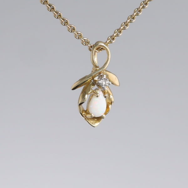 Pear-leaf Opal and Diamond Pendant